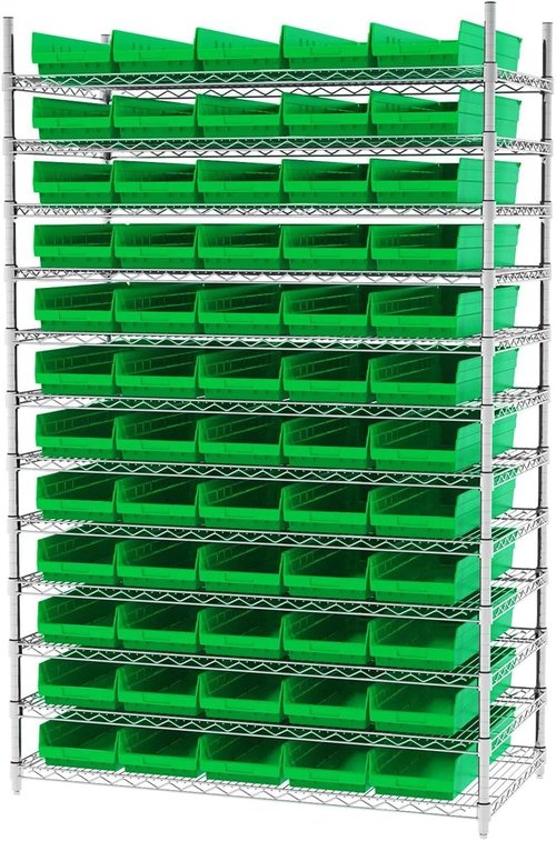 Akro-Mils 30184 Plastic Nesting Shelf Bin Box, (24-Inch x 8-Inch x 4-Inch), Green, (6-Pack)