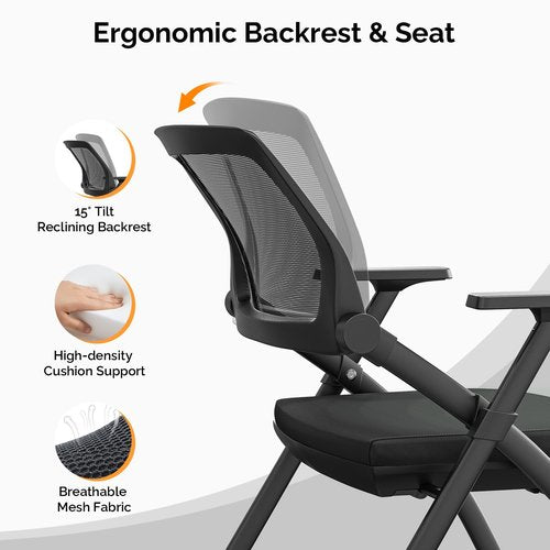 VINGLI 8 Pack Stackable Conference Room Chairs with Wheels, Folding Office Chair with Rebound Back, Padded Seat for Training Room, Guest, Reception, Event, Capacity 350lbs, Black