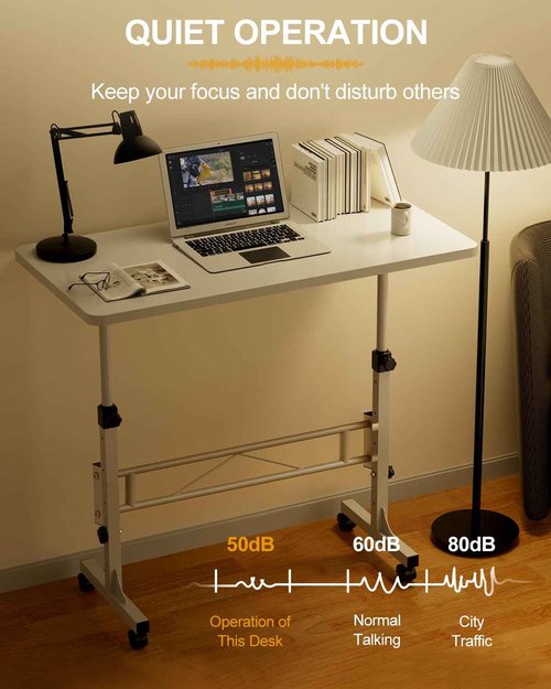 Small Standing Desk Adjustable Height, Mobile Stand Up Desk with Wheels, 32 Inch Portable Rolling Desks Computer Office Workstations for Walking Pad Treadmill White