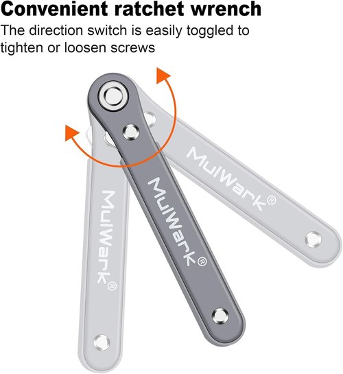 MULWARK 20pc Ultra Low Profile Mini Ratchet Wrench Set - High Torque Right Angle EDC Tool with Multi Hex Bits