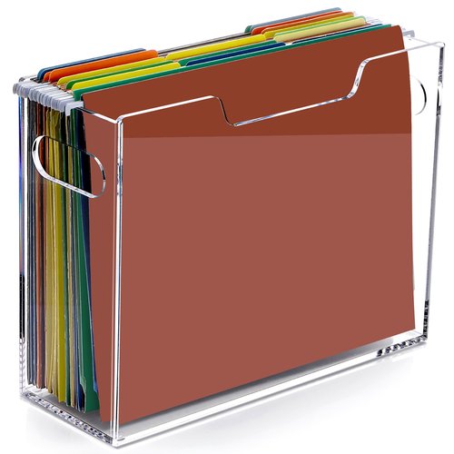 Tfirhuoe Clear File Box Hanging File Folder Organizer, Letter Size Portable Acrylic File Organizer Box with Handle, Filing Holder for Desk Home Office - 1 Pack