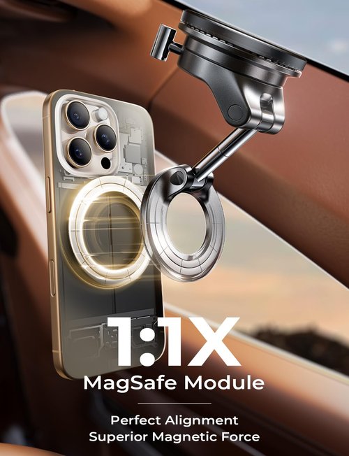 LISEN Suction Cup Phone Mount, Vacuum Magnetic Phone Holder, 360° Adjustable for MagSafe Car Holder Foldable Suction Phone Mount for Car, for Garmin GPS/Mirror/Smooth Surface, for iPhone 16 Pro Max 15