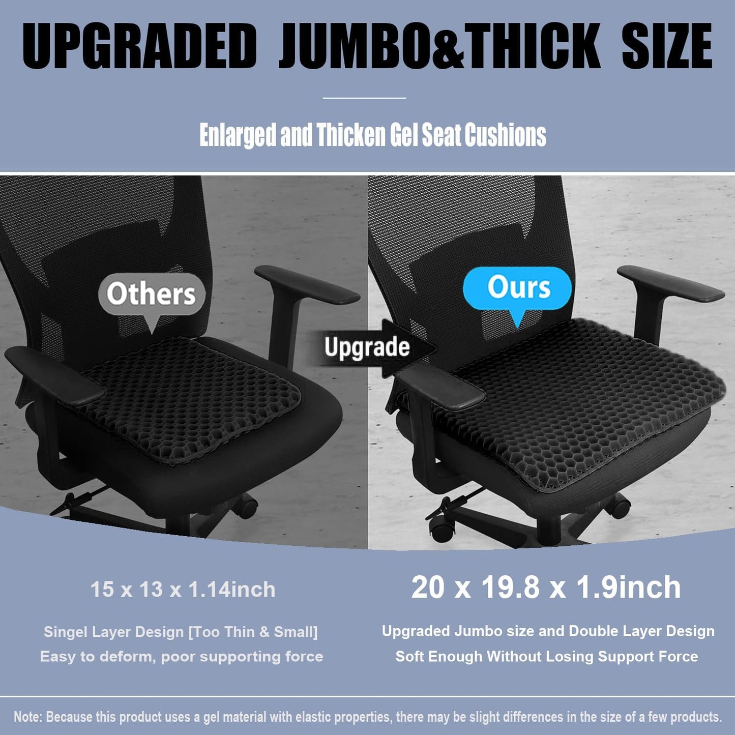 Skiennix Gel Seat Cushion - Jumbo & Thick Office Chair Cushion for Sciatica Relief | Non-Slip Wheelchair & Car Seat