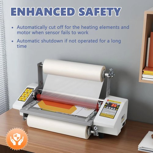 13.5" Laminator Machine, High Speed Hot and Cold Roller Laminating Machine Digital Display Single/Dual Sides Thermal Laminating Machine, 3 Minute Warm-Up, 110V (Film not Included)