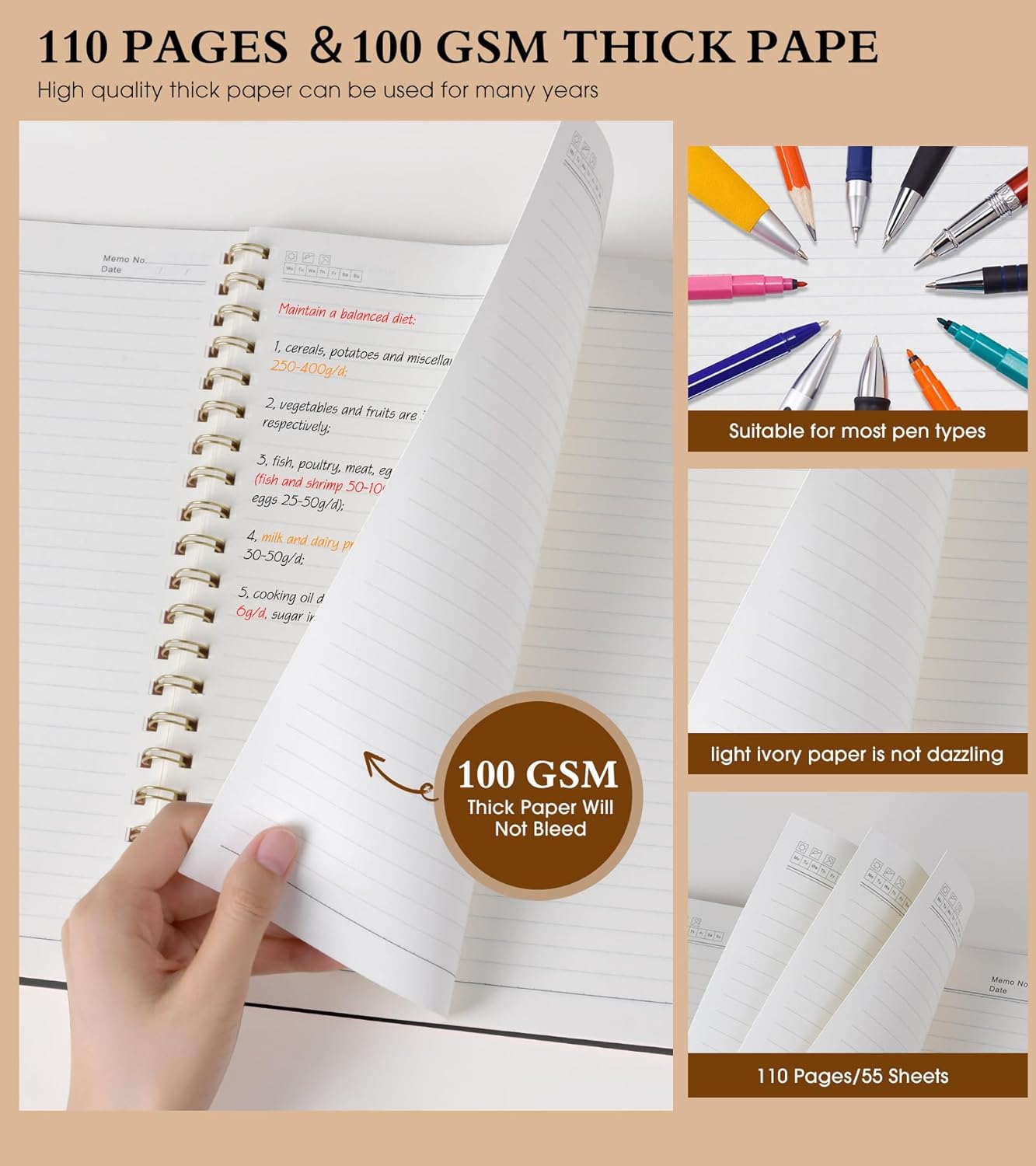 Spiral Notebook Journal - A4 Large 8.5” x 11” | College Ruled, 100 GSM Paper, Plastic Hardcover, Black