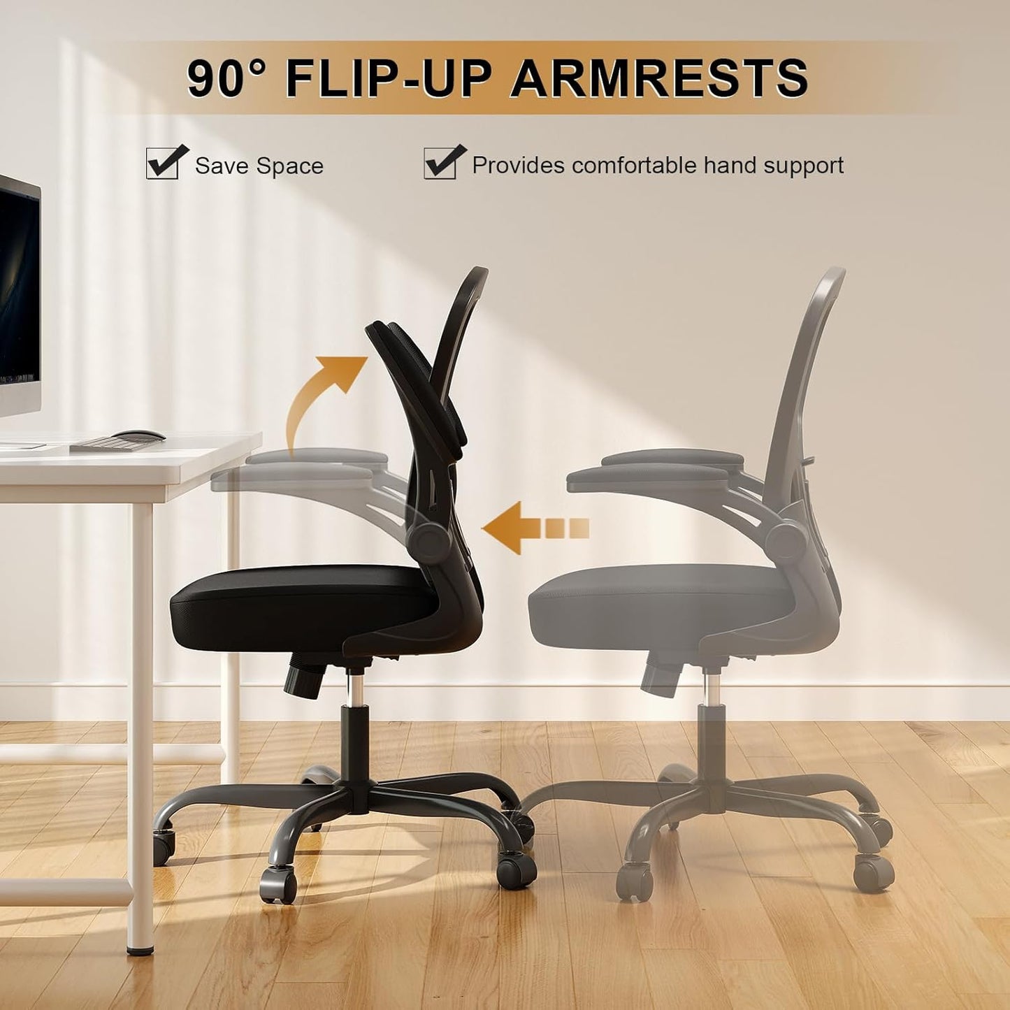 Skiennix Ergonomic Office Chair - High Back Mesh Design | 330LBS Capacity, Adjustable Lumbar Support, Flip-Up Armrests