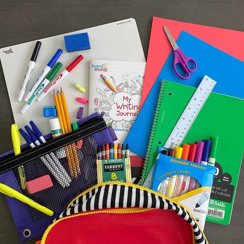 hand2mind School Supply Kit Deluxe, Back to School Supplies for The Classroom or Home, Classroom Essentials, Spiral Notebook, Pencil Pouch, Pens, Rulers, Dry Erase Board, Crayons, Dry Erase Eraser