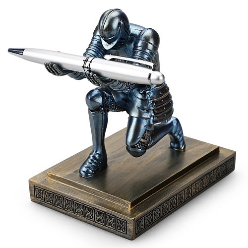 HDMbigmi Knight Pen Holder Pen Stand Desk Organizers and Accessories Resin Pencil Holder as Gift with a Fancy Pen for Office and Home Desk Organizer (Blue)