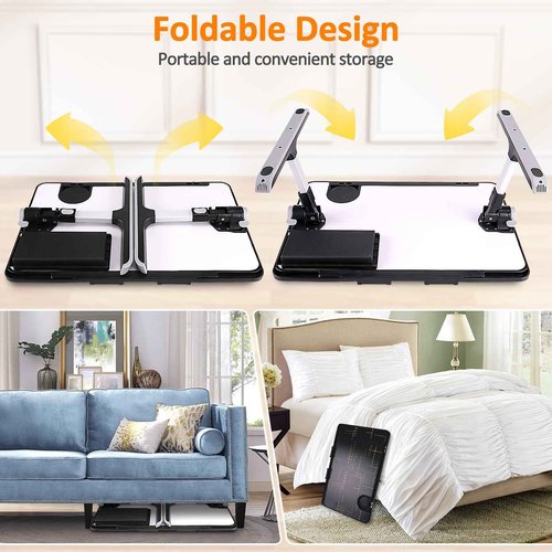 Lap Desk for Bed, Folding Laptop Stand for Bed Table, Adjustable Portable Laptop Bed Tray Desk with Storage Drawer Bookstand Cup Holder for Eating, Working, Writing in Sofa Couch Floor