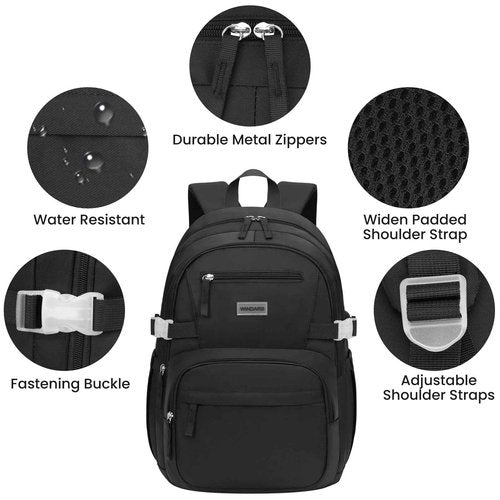 WINDARS Backpack for School Girls, Cute High School Backpacks for Teens Women Student Large Bookbag 15.6 Inch Laptop Bag with USB Charger Port for College Work Travel Trip (Black)