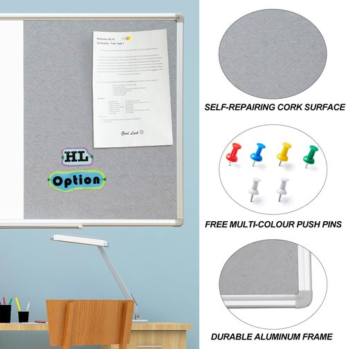DEVELOP Grey Felt Bulletin & Magnetic Dry Erase Board - 24 x 18 Inch Wall Mounted Combo with Accessories