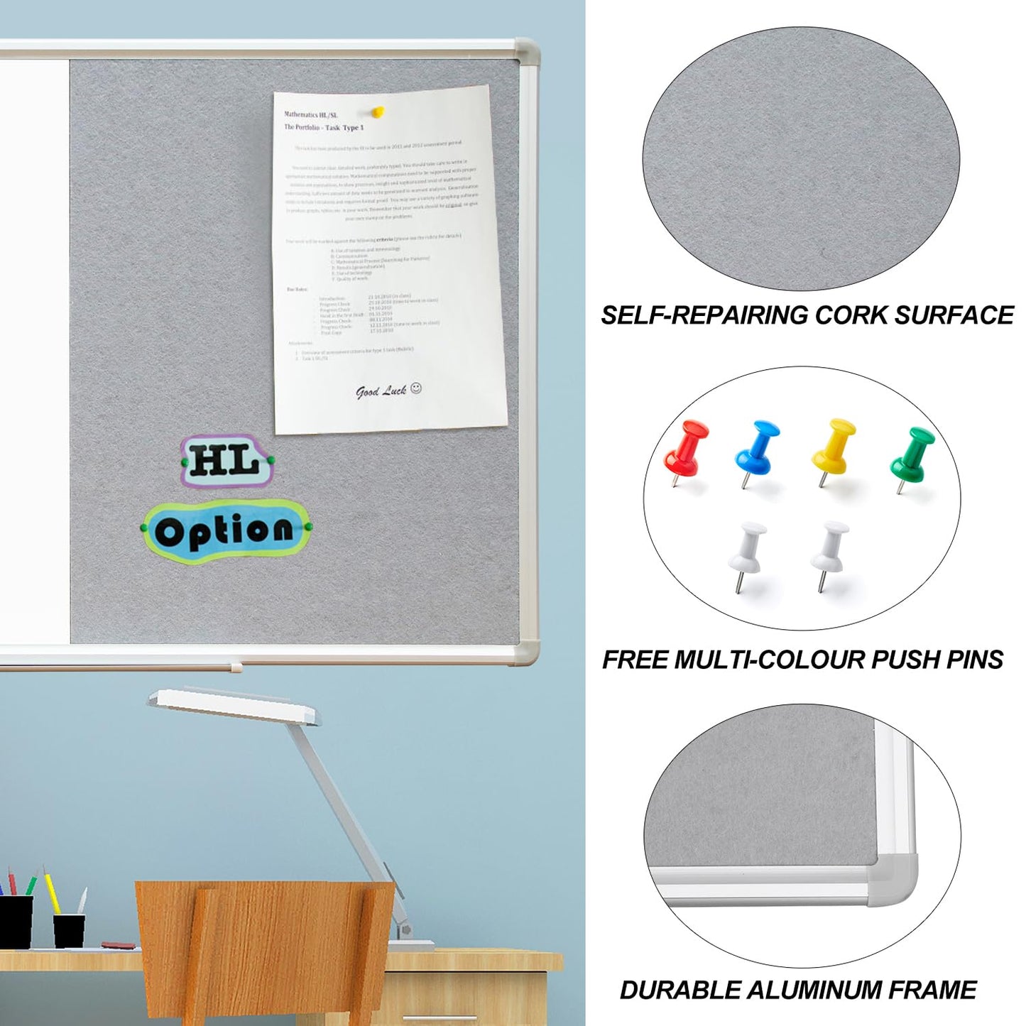 DEVELOP Large Grey Felt Bulletin & Magnetic Dry Erase Combo Board, 72 x 36 Inch Hanging Whiteboard/Grey Felt Bulletin Combination Board with Marker Tray, Pins, Eraser, Markers & Magnets