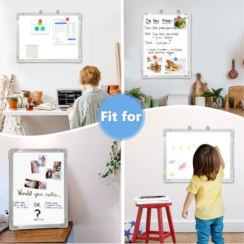 AMUSIGHT Double-Sided White Board, 16" x 12" Dry Erase Board Small Whiteboard for Wall Magnetic Hanging White Board Dry Erase for College Dorm Room, School, Home, Office