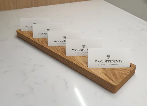 Oak Wood Multiple Business Card Holder - 5 Slot Modern Card Stand for Office Desk, Perfect Professional Card Organizer for Men and Women, Stylish and Functional Design (Light Brown)