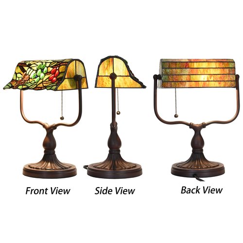 Bieye L10764 Grape Tiffany Style Stained Glass Banker Desk Lamp for Reading Working, 14-inches Tall