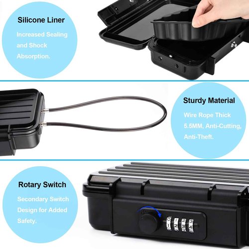 LIGBT Portable Safe Lock Box with Waterproof Travel Safe, Combination Key Lock, Removable A3 Steel Cable Locks for Beach, Outdoor, Home, Dorm, Office, Car