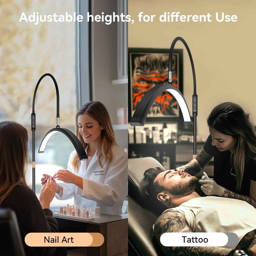 Fitlume Lash Light for Eyelash Tech, Gooseneck Floor Lamp Led Half Moon Ring Light for Eyelash Extensions, Tattoo Artist, Nail Tech, Esthetician, Cool/Warm Modes, Dimmable Brightness, Movable Tray