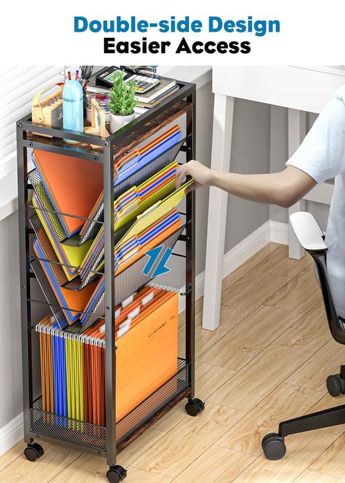 8 Tier Rolling Cart Work As Office File Cart Organization,Teacher Cart,Mobile Bookshelf Carts Or Hanging File Folders on Lockable Wheels,Paper Letter Storage for Home Office, School