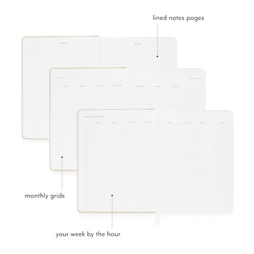 Sugar Paper Undated Weekly Planner, Fabric Bound Hardcover, 7" x 9", 3 Months, Flax