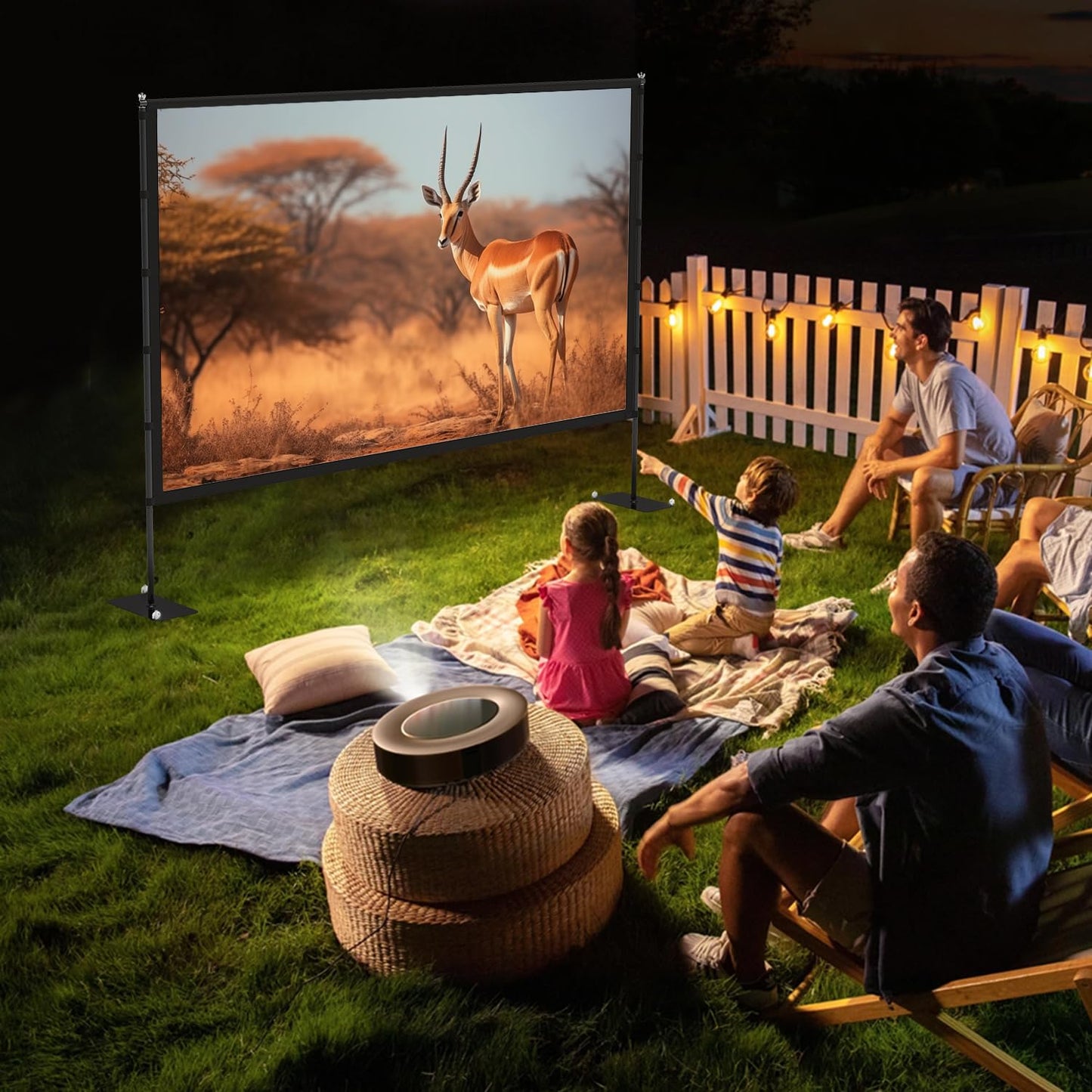 STWUI Outdoor Projector Screen with Stand - 120 Inch Portable Projector Screen Indoor and Outdoor Projector Screens 16:9 4K HD Wrinkle Free Lightweight Movie Screen with Carry Bag,Enioy Movie Nights