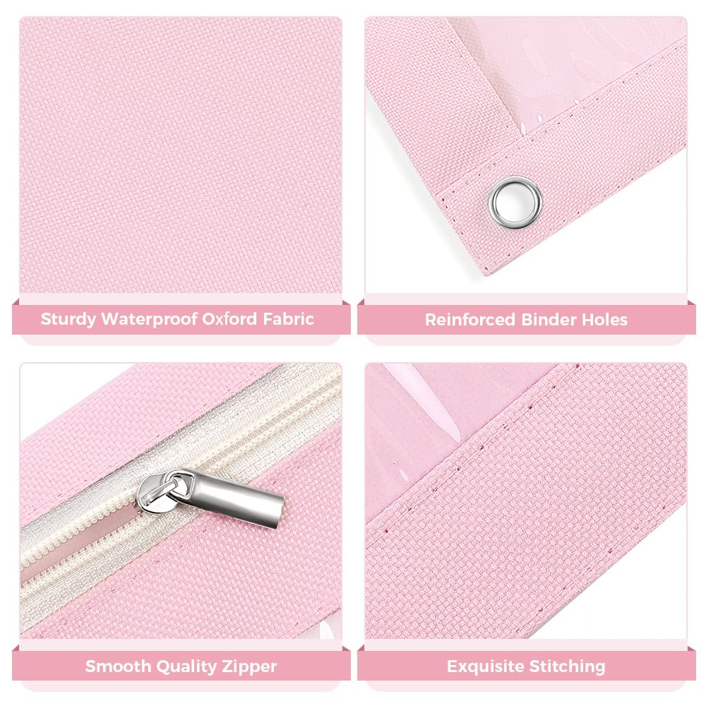 SKYDUE 3 Ring Pencil Pouch for Binder, Zipper Binder Pencil Pouch with 3 Pockets and Mesh Window, Durable Organizer for School Supplies, Cables, Earbuds, Makeup