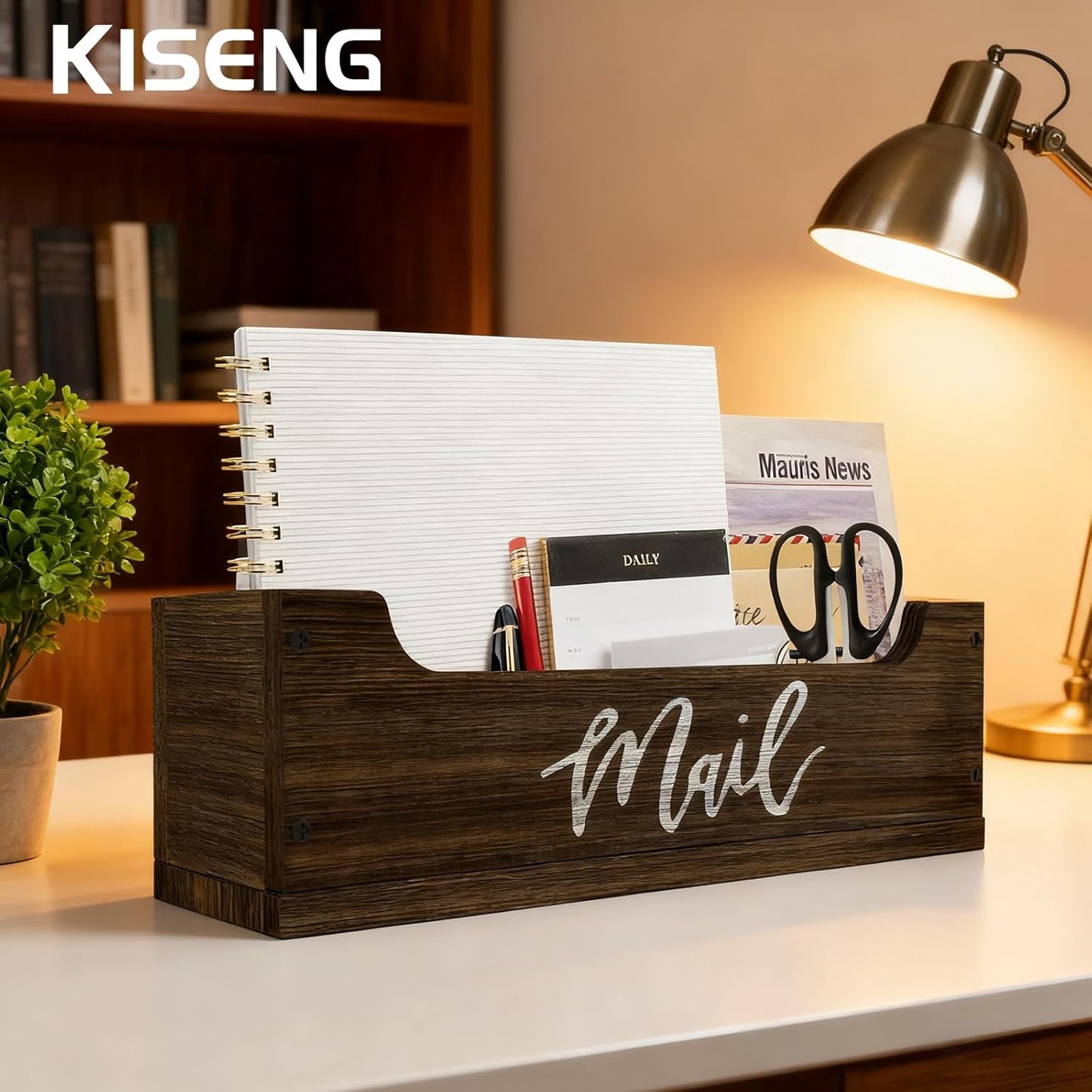 Skiennix White Wooden Mail Organizer - Stylish Countertop Storage Solution | Brown & White Finish