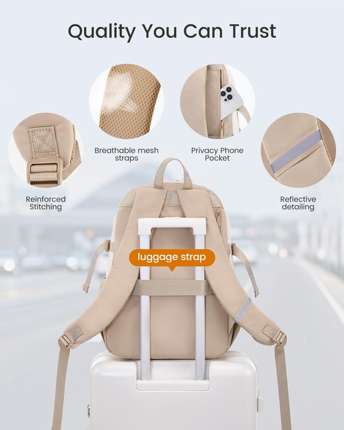 LOVEVOOK School Backpack for Teen Girls, Large Capacity College Student Backpacks with Water Bottle Holder, Cute Laptop Backpack Purse for Women, Lightweight Casual Travel Backpack, Beige-Khaki