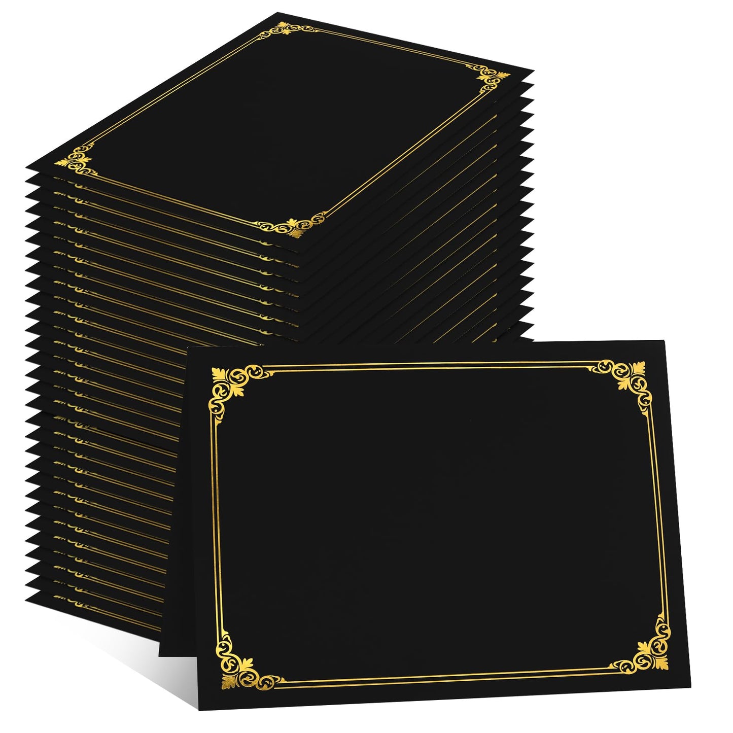 LigneDouce 30Packs Black Certificate Holders Bulk, 300gsm Cardstock Diploma Covers with Gold Foil Border, for Letter Size 8.5 x 11 Certificates, Award & Graduation Document Covers