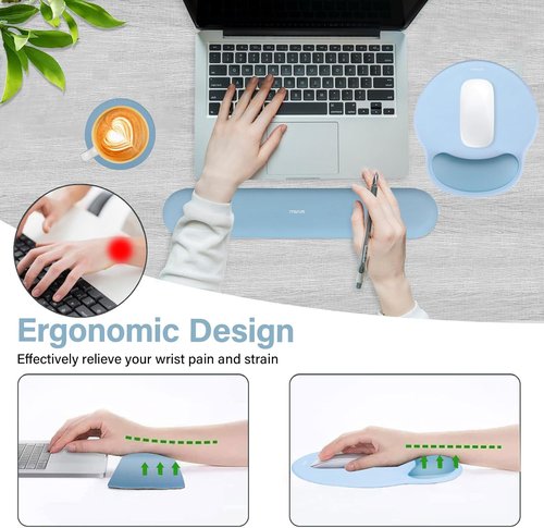 MOSISO Ergonomic Mouse Pad & Keyboard Wrist Rest - Non-Slip Base for Pain Relief | Air Blue