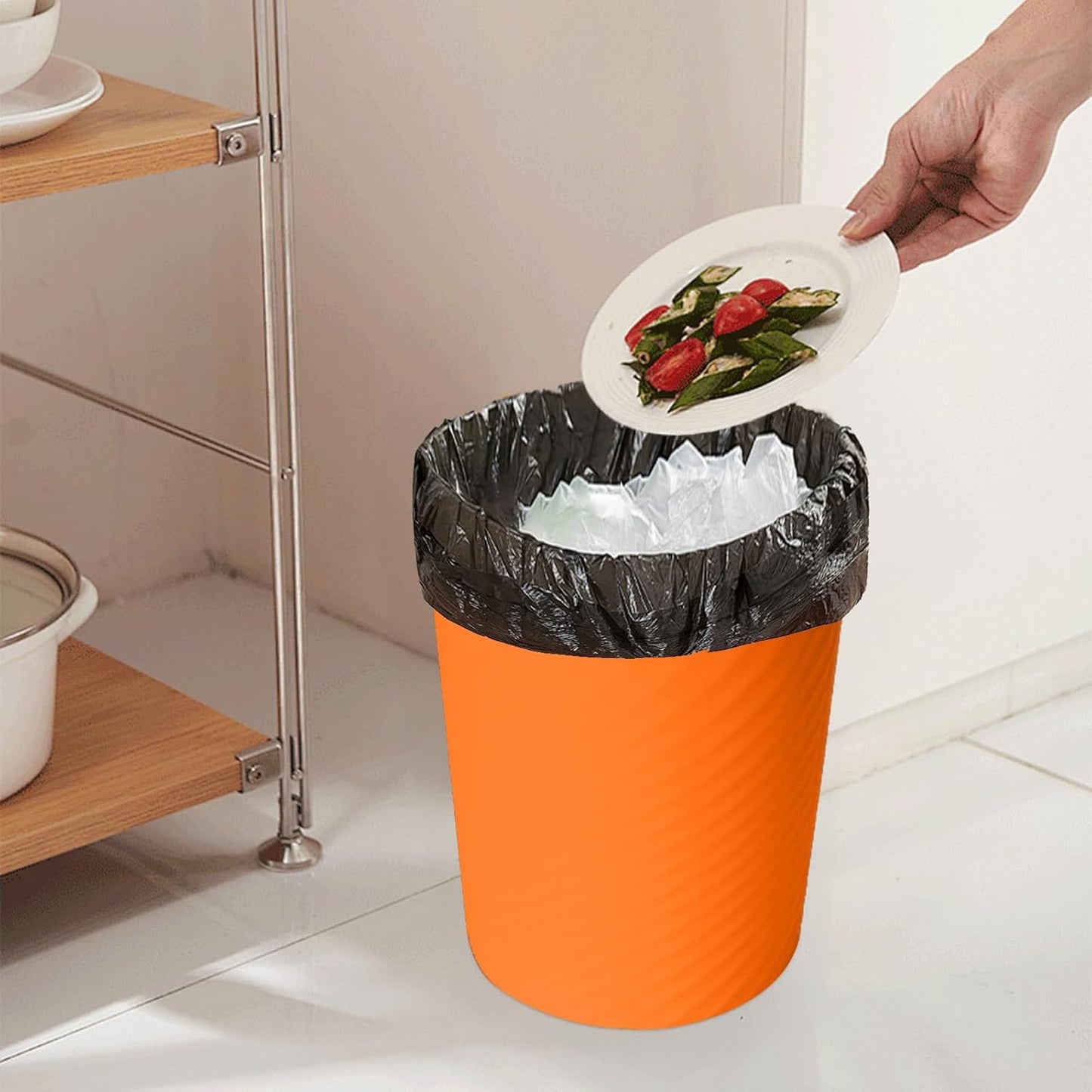 Small Trash Can | Plastic Waste Basket for Office, Home, Bathroom, Kitchen - 1.8 Gallon - Orange