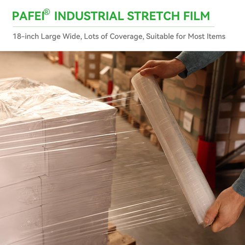PAFEI 18" x 1500' Platic Stretch/Shrink Wrap Roll - 80 Gauge Industrial Shrink Wrap for Moving, Heavy Duty 800% Stretch for Pallets, Packing, Shipping&Furniture Protection-4 Rolls