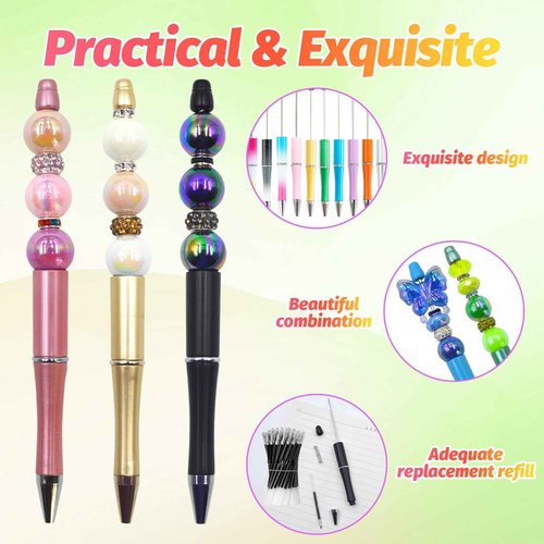 DASTTUIS 600 Pieces Beadable Pens - 200 Plastic Beadable Pens Bulk, Refills & Pen Bags Included - Beaded Pens Kit Cute Ballpoint Pens Black Ink - DIY Pens for Students & Teachers (Multicolor)