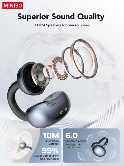 MINISO AI Translation Earbuds Real Time with LCD Touchscreen, 3-in-1 Language Translator Earbuds Supporting 150 Languages, Bluetooth 6.0, Clip-On Design & 60Hrs Playtime, Ideal for Travel & Business