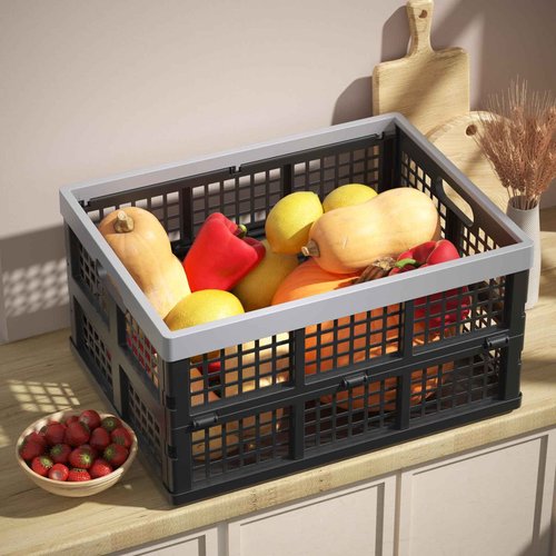 Ysmiltion 34 L Plastic Collapsible Storage Crate, Folding Plastic Crates, 4 Packs