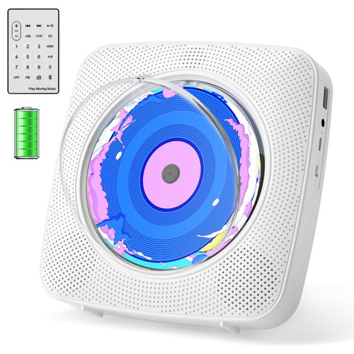 CD Player Portable Bluetooth Rechargeable: CD Players for Home with 1800mAh Kegaudio Desktop Wall CD Player with Speakers FM Radio USB Remote Control