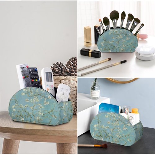 ZCFYGDX TV Remote Holder with 5 Compartments,Branches of an Almond tree in Blossom Print Office Desk Organizers,Nightstand Caddy,Storage for Eyeglasses/Cosmetic Brushs
