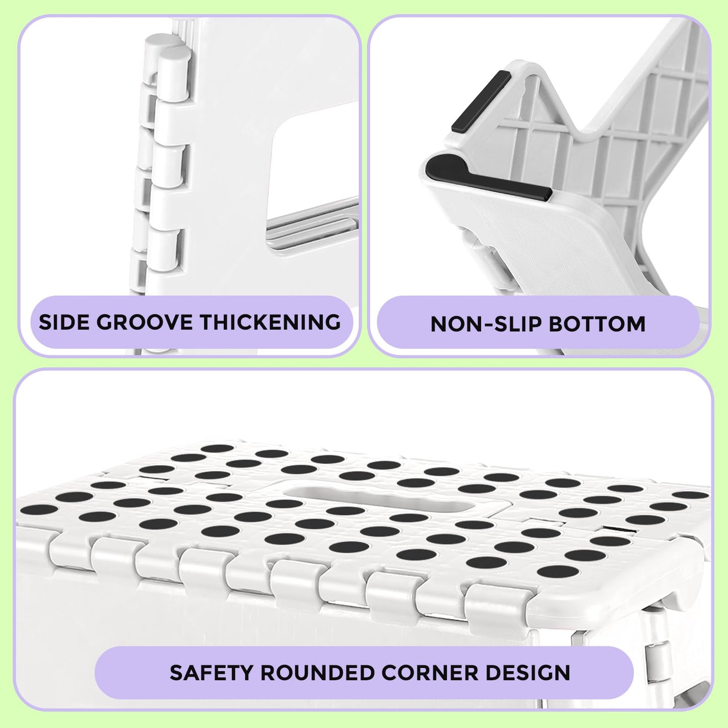 Dyforce 17.5 Inch Folding Step Stool 400lbs Capacity Sturdy Plastic Foldable Step Stools for Adults Stepping Stool with Handle Easy to Carry Handle Folding Stool Ideal for Kitchen (White 1PC)