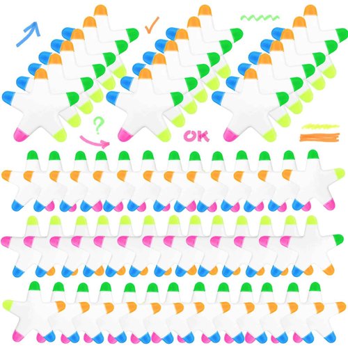 SAYAYA 100 PCS Star Highlighters Bulk 5-in-1 Colorful Watercolor Highlighter Pens Assorted Colors Creative Star Shape Fluorescent Pens for School Office Travel Aesthetic Stationery Supplies