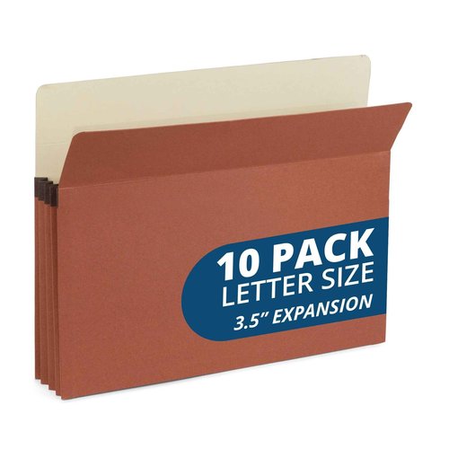 Blue Summit 10 Redwell Folders Letter Size, Brown Accordion File Folders, 3.5” Red Rope Expandable Pockets, Expanding Organizer