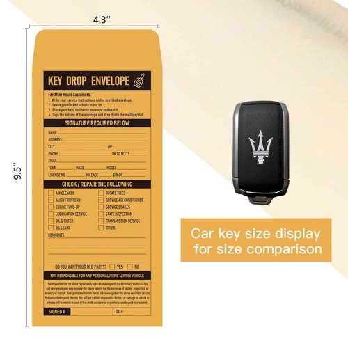 1000 Pcs Key Drop Envelopes for Overnight or Early Birds, 4-1/8x9-1/2 Inch Key Envelopes for Auto Shop Supplies or Automotive Supplies(Classic)