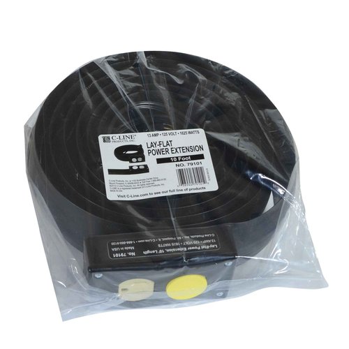 C-Line Lay-Flat Power Extension and Cord Cover, 10 Feet Long (79101) , Black