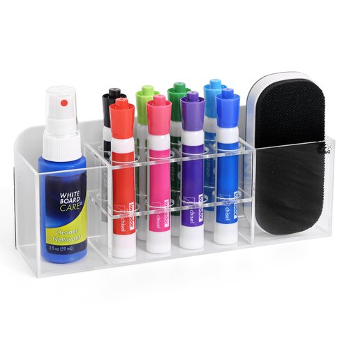 Strong Magnetic Dry Erase Marker Holder for Whiteboard, 8-Slot Acrylic Pen Organizer with Glass and Wall Mount Accessories for Fridge, Office, and Classroom. Markers, Eraser, Cleaner Not Included