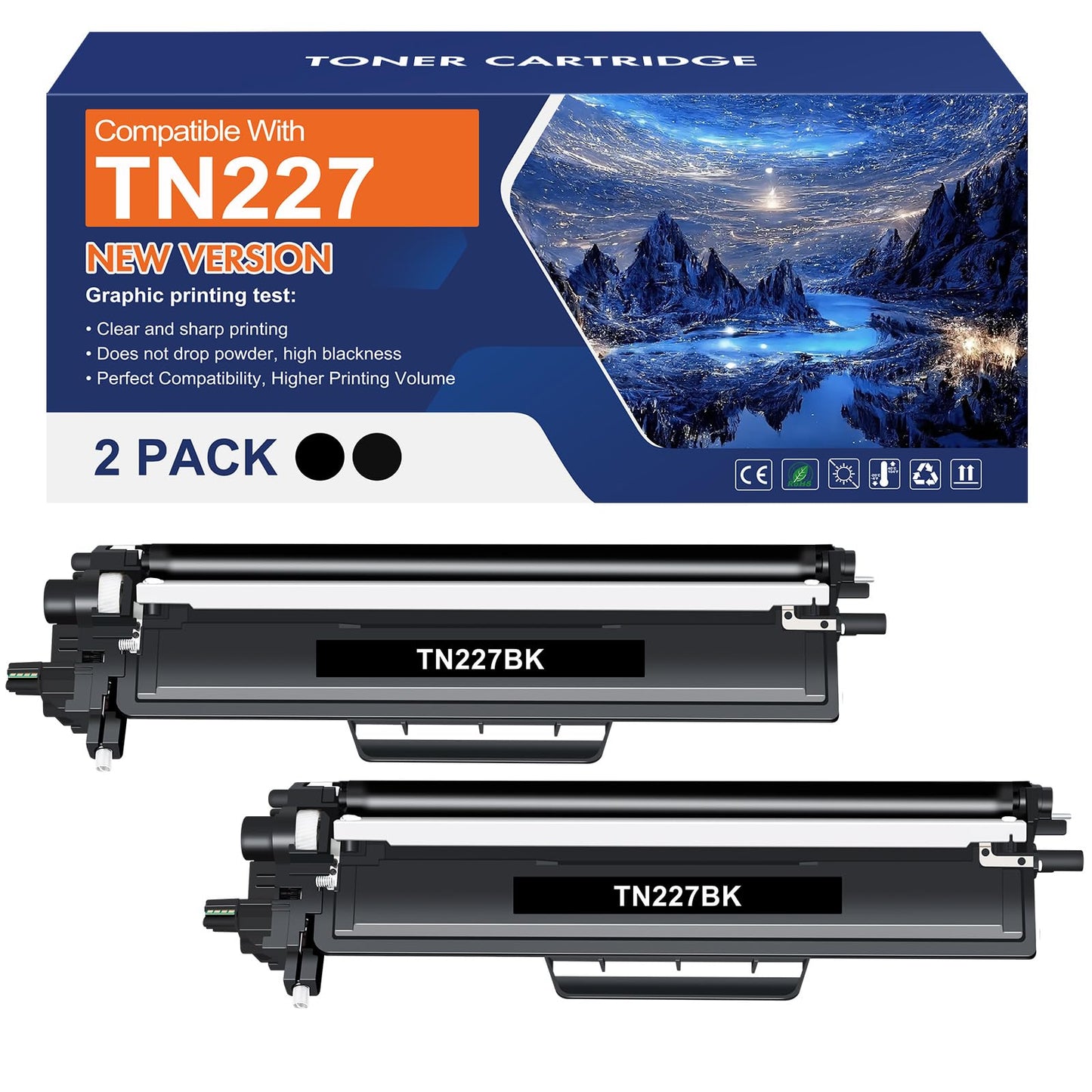 TN227BK TN-227BK TN227 Black MFC-L3770CDW Toner Cartridge Replacement for Brother TN227 TN227BK TN-223BK TN223BK for MFC-L3770CDW HL-L3290CDW HL-L3230CDW MFC-L3750CDW L3710CW L3210CW Printer (2 Pack)