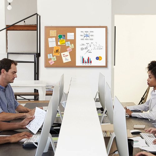 Combination Magnetic Whiteboard Cork Bulletin Board, 36x24 Inches Combo Dry Erase White Board Cork Pin Board for Wall with Natural Wood Frame…