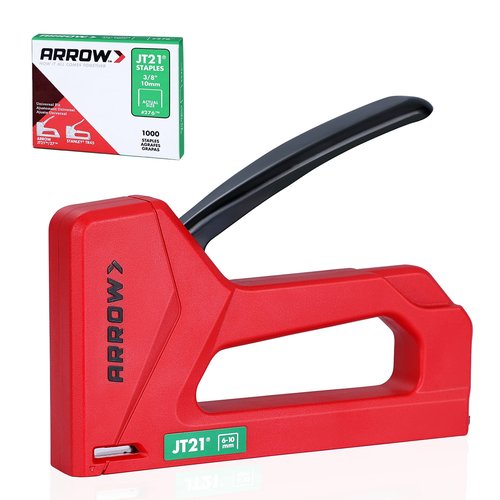Arrow Light Duty Staple Gun, Lightweight Upholstery Stapler Kit for Wood with 1000 JT21 Staples, Plastic Housing Tacker for Crafts, Fabric, DIY, Household