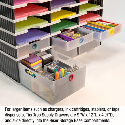Ultimate Office TierDrop Supply Drawers Measure 9w x 12d x 2 1/4 Inches High for Desk Accessories and Supplies, Set of 2, Includes Color-Coded Finger Rings for Fast and Easy Access to Contents