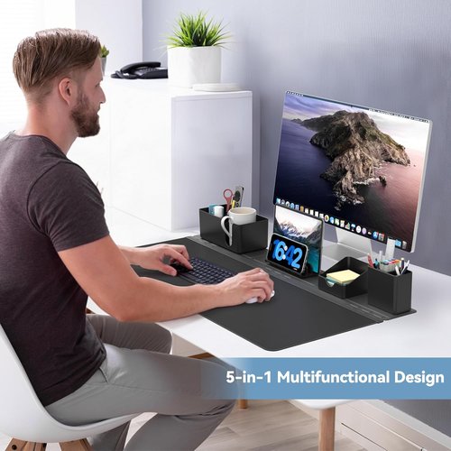 KDD Desk Pad Set - 5-in-1 Large Mouse Mat with Phone Stand, Cup Holder & Storage Box | Office & Home Accessories