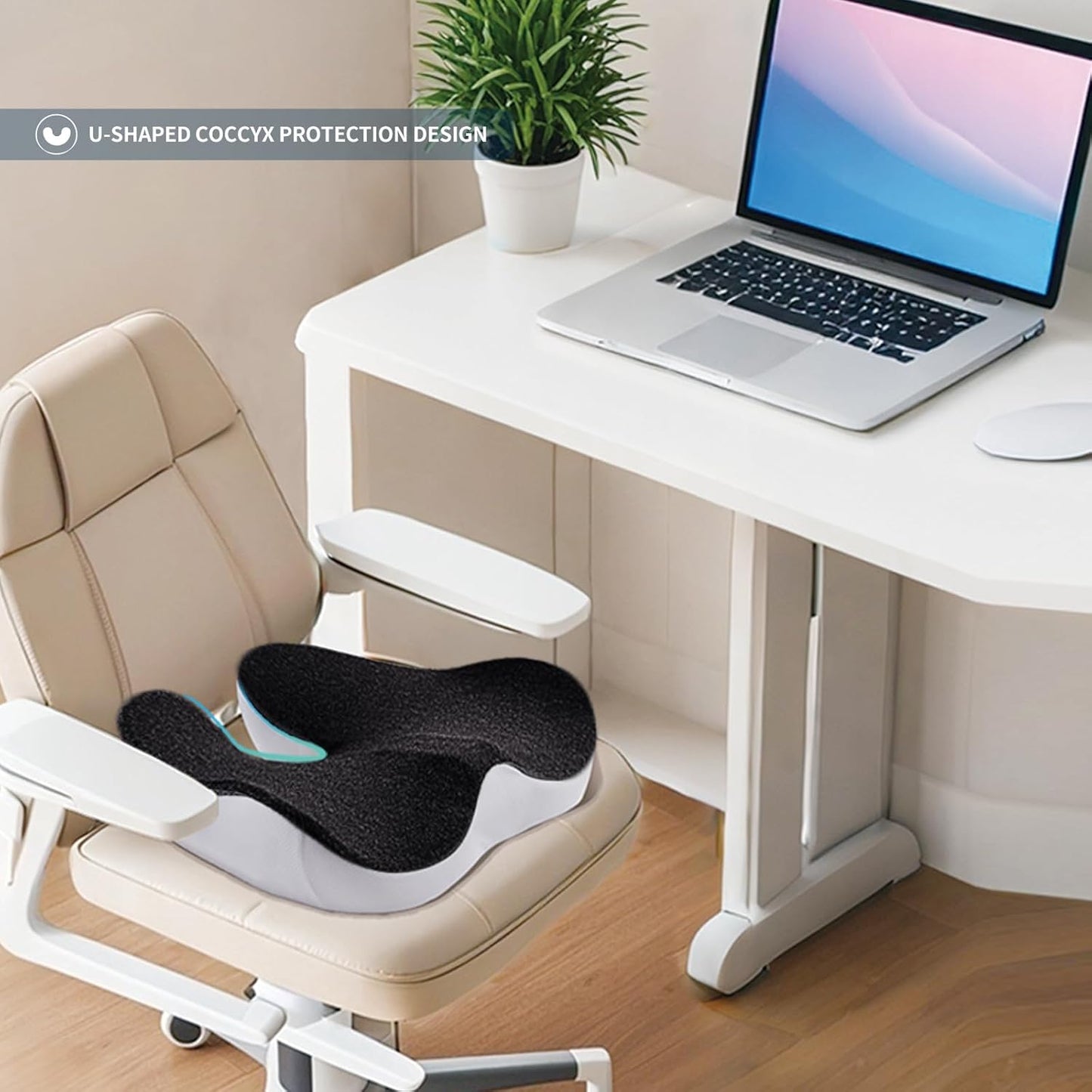 Skiennix Pressure Relief Seat Cushion - Extra-Dense Memory Foam for Hip & Tailbone Pain Relief - Black