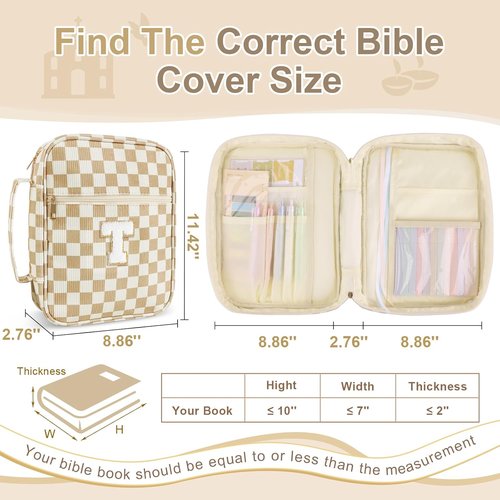 Regine Switzerland Personalized Initial Bible Cover Case - Stylish Corduroy Design with Handle, Perfect Christmas Gift for Women (Khaki-T)