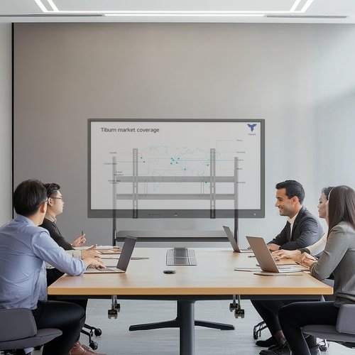 Tiburn Mobile Smart Board Stand with Locking Wheels for 55" - 75" Interactive Whiteboards | Adjustable Height, Removable Stand for Home, Classroom, Office
